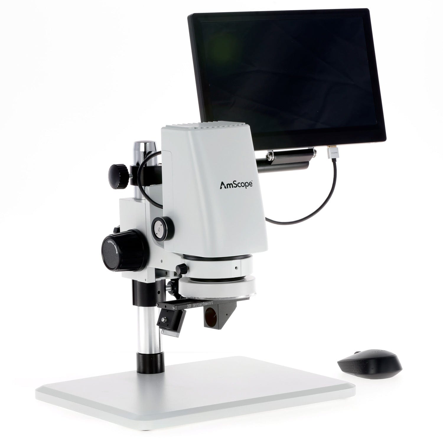 AmScope DM750-2MP-HDM11-3DR Zoom Tabletop Video Inspection Digital Microscope System 5X Magnification on Pillar Stand with 11.6