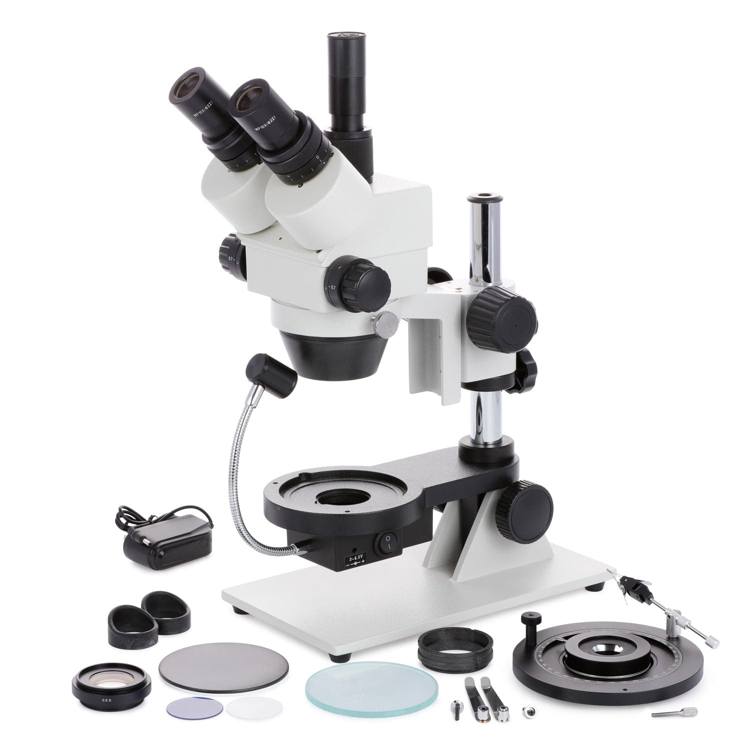 AmScope GE300 Series Cordless LED Jewel Gem Zoom Trinocular Stereo Microscope 3.5X-45X Magnification on Pillar Stand with Darkfield Stage