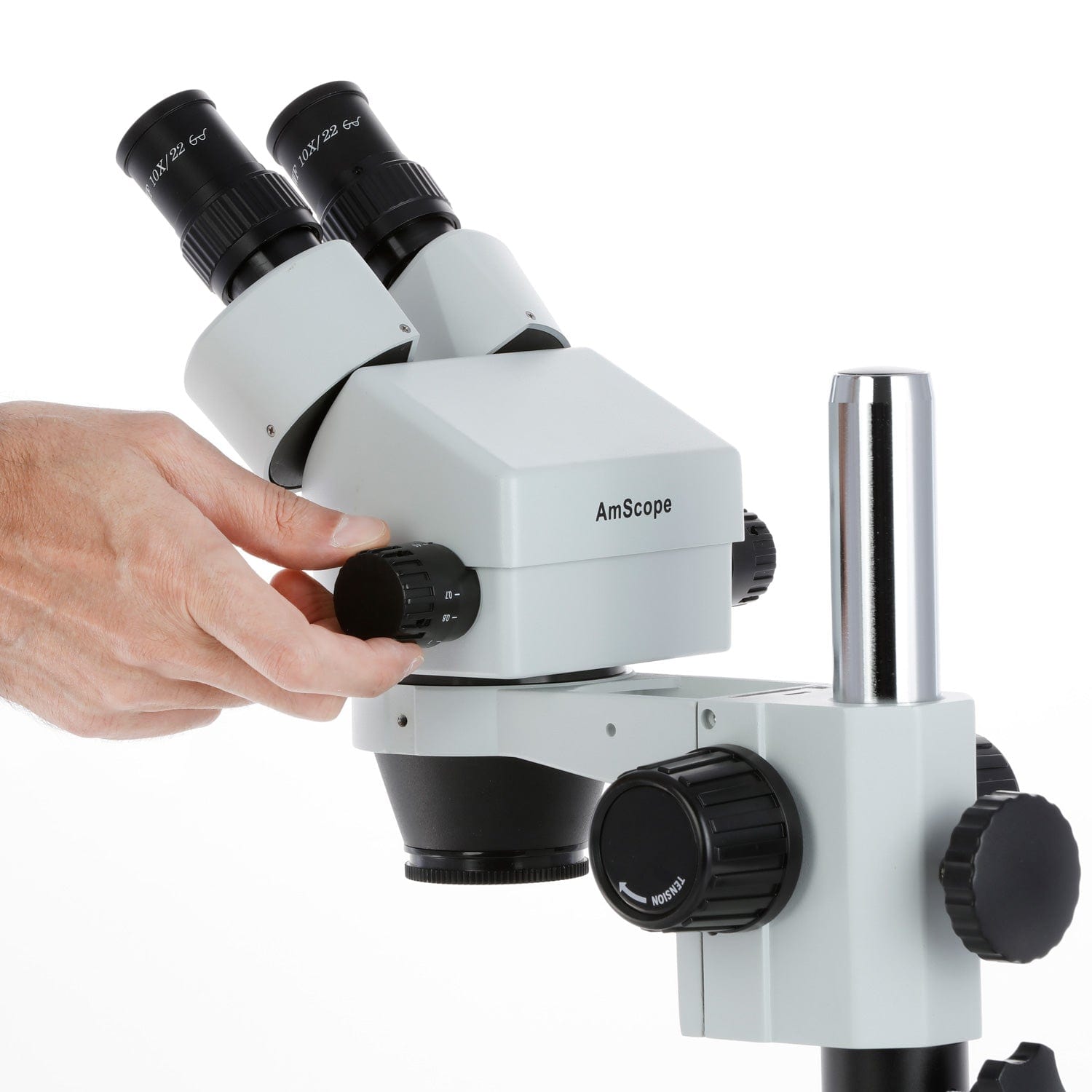AmScope SM-1 Series Zoom Binocular Stereo Microscope with 150W Halogen Dual Gooseneck Lights on Pillar-stand with Large Base and Optional Digital Camera
