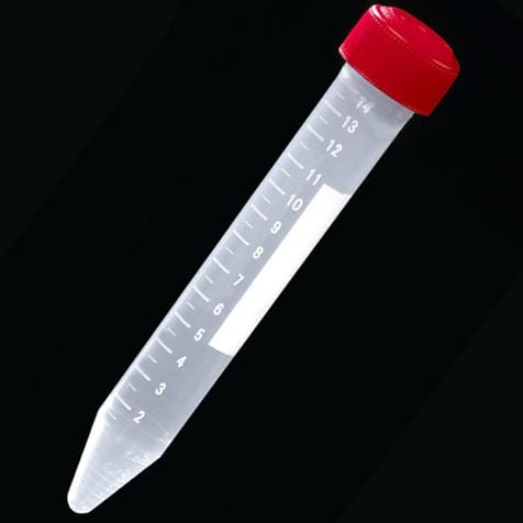 Globe Scientific Sterile 15mL Polypropylene Centrifuge Tube w/ Attached Red Screw Cap and Printed Graduations