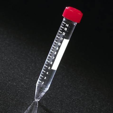 Globe Scientific Sterile 15mL Acrylic Centrifuge Tube w/Attached Red Screw Cap and Printed Graduations