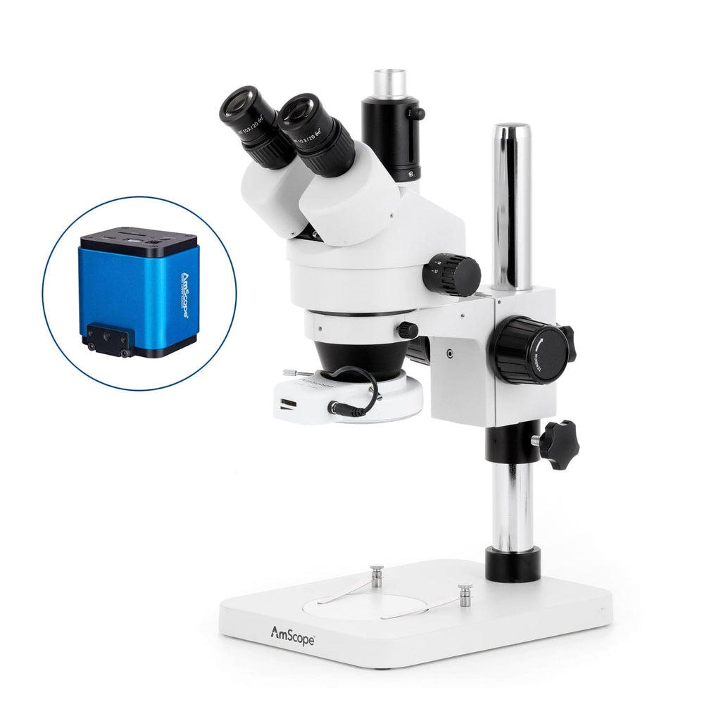 AmScope SM-1 Series Zoom Trinocular Stereo Microscope with 144 LED Com