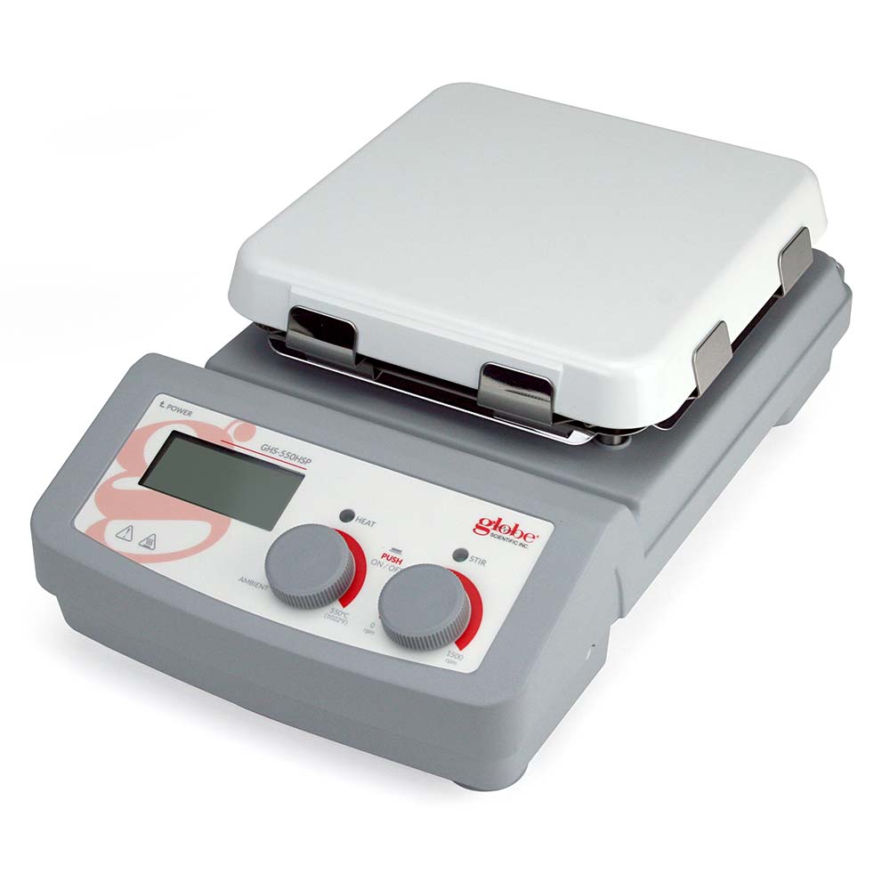 Globe Scientific Hotplate Stirrer, Digital, 550C Maximum Temperature, 7 x 7 inch glass ceramictop plate, with RS232 port, 100-120v, 50-60Hz