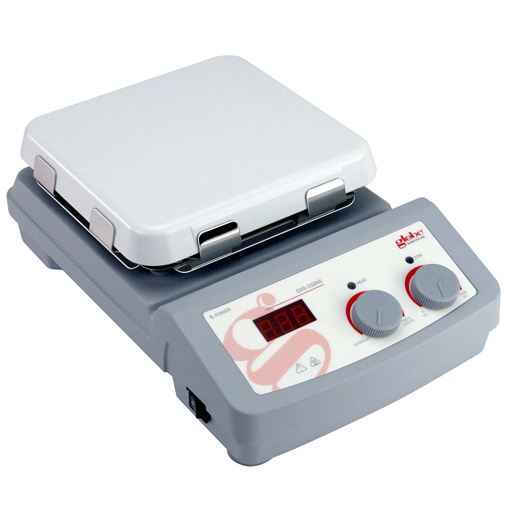 Globe Scientific Hotplate Stirrer, Digital, 550C Maximum Temperature, 7 x 7 inch glass ceramictop plate, 100-120v, 50-60Hz