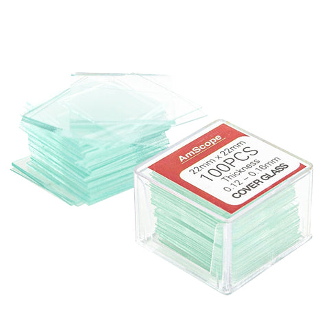 100pc Pre-Cleaned 22mm x 22mm Square Microscope Glass Cover Slides Coverslips