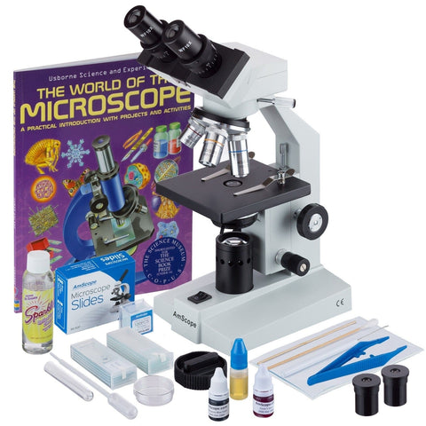 40X to 1000X Binocular Halogen Compound Microscope + Slide Making Kit + Book + 5MP Digital Eyepiece
