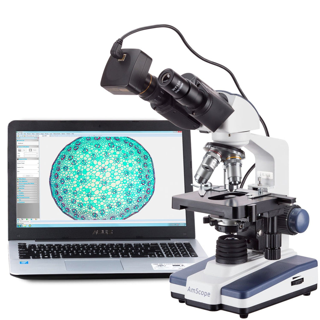 40X-2000X LED Binocular Compound Microscope + 8MP Camera | AmScope