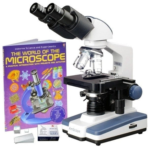 40X-2000X Binocular LED Compound Microscope w/ Siedentopf Head + 50 Blank Slides + Book + 1MP Digital Camera