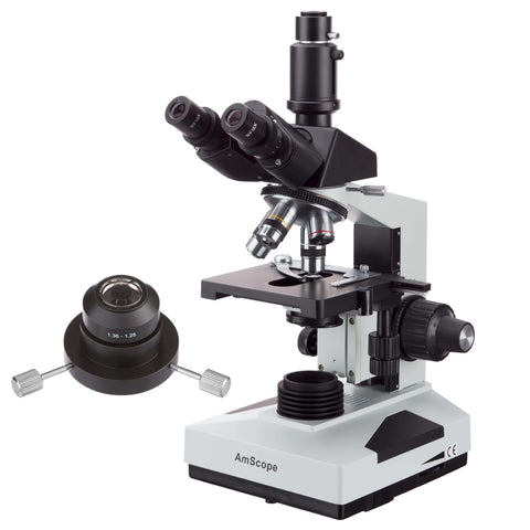 20W Halogen Simul-Focal Trinocular Darkfield Microscope w/Oil Condenser and Optional Digital Camera