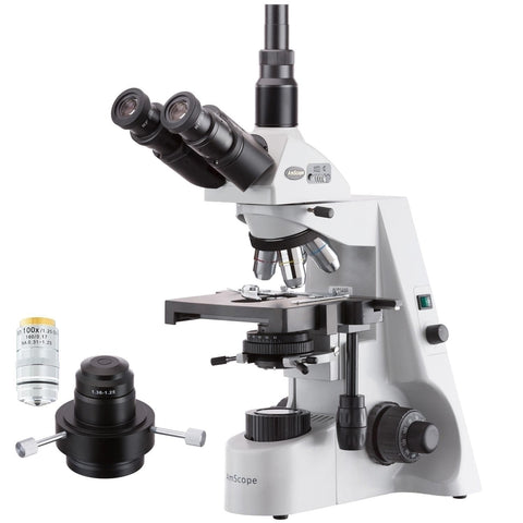 Trinocular Biological Microscope w/ Darkfield Condenser and 100X Objective + Optional Digital Camera