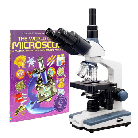 40X to 1000X Trinocular LED Compound Microscope with Siedentopf Head + Book