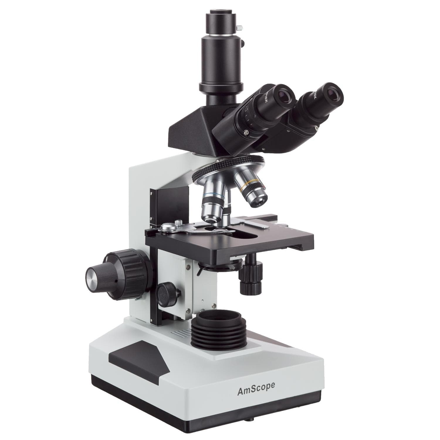 AmScope T490 Series Simul-Focal Biological Trinocular Compound Microscope with LED, 3D Mechanical Stage and Optional Digital Microscope