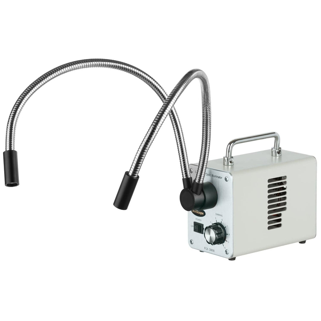 AmScope 30W LED Fiber Optic Dual Gooseneck Lights Microscope Illuminat