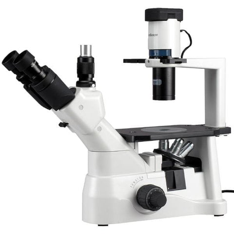 Inverted 30W Halogen Infinity-Corrected Trinocular Brightfield and Phase-Contrast Biological Microscope w/Quintuple Head and Optional Digital Camera