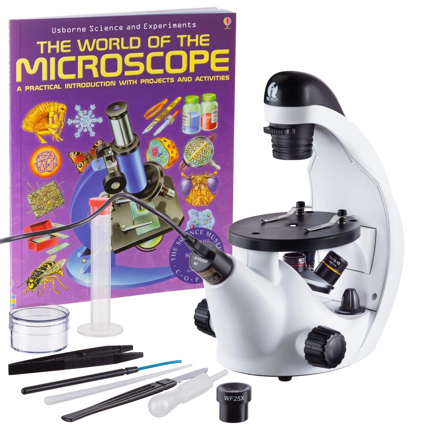 IQCrew by AmScope IN50 Science Discovery Series Inverted Compound  Microscope 40X-500X Magnification with 1MP Digital Eyepiece Camera and Book