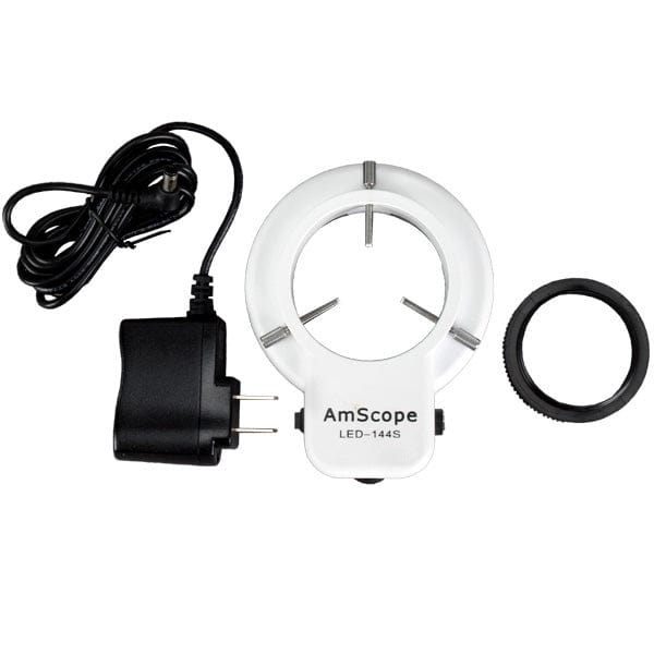 AmScope SM-8TW2-144S Trinocular Stereo Microscope and LED Light Source on a Articulating Arm with Pillar Stand and Clamp