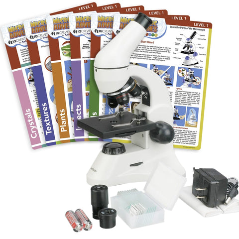 40X-1000X Dual Light All-Metal Optical Glass lens Student Compound Microscope with Batteries, Slide Set and Experiment Cards