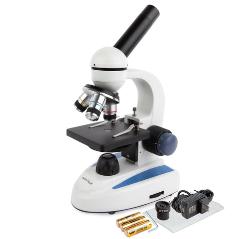 40X-1000X Cordless LED Student Microscope with Metal Frame, Glass Lenses and Coarse & Fine Focus