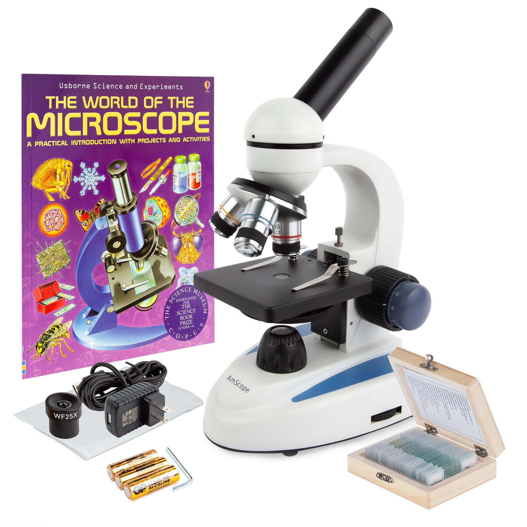 AmScope 40X-1000X Portable Student Compound Microscope - All Metal Frame +  USB Digital Camera 