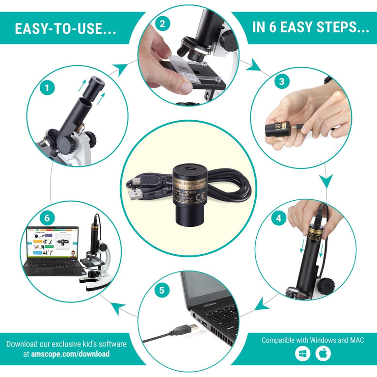 Amscope M40-K-MDM35 Monocular Compound Microscope for Kids – Up to 1200X LED Illumination STEM Education Microscopes, Student Lab Microscopes, Biological Science Microscopes