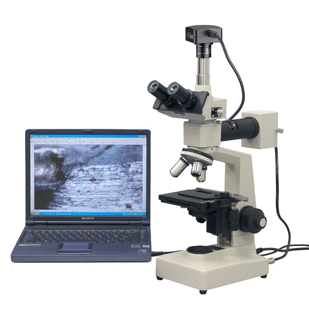 AmScope ME300 Series Metallurgical Trinocular Compound Microscope 40X-