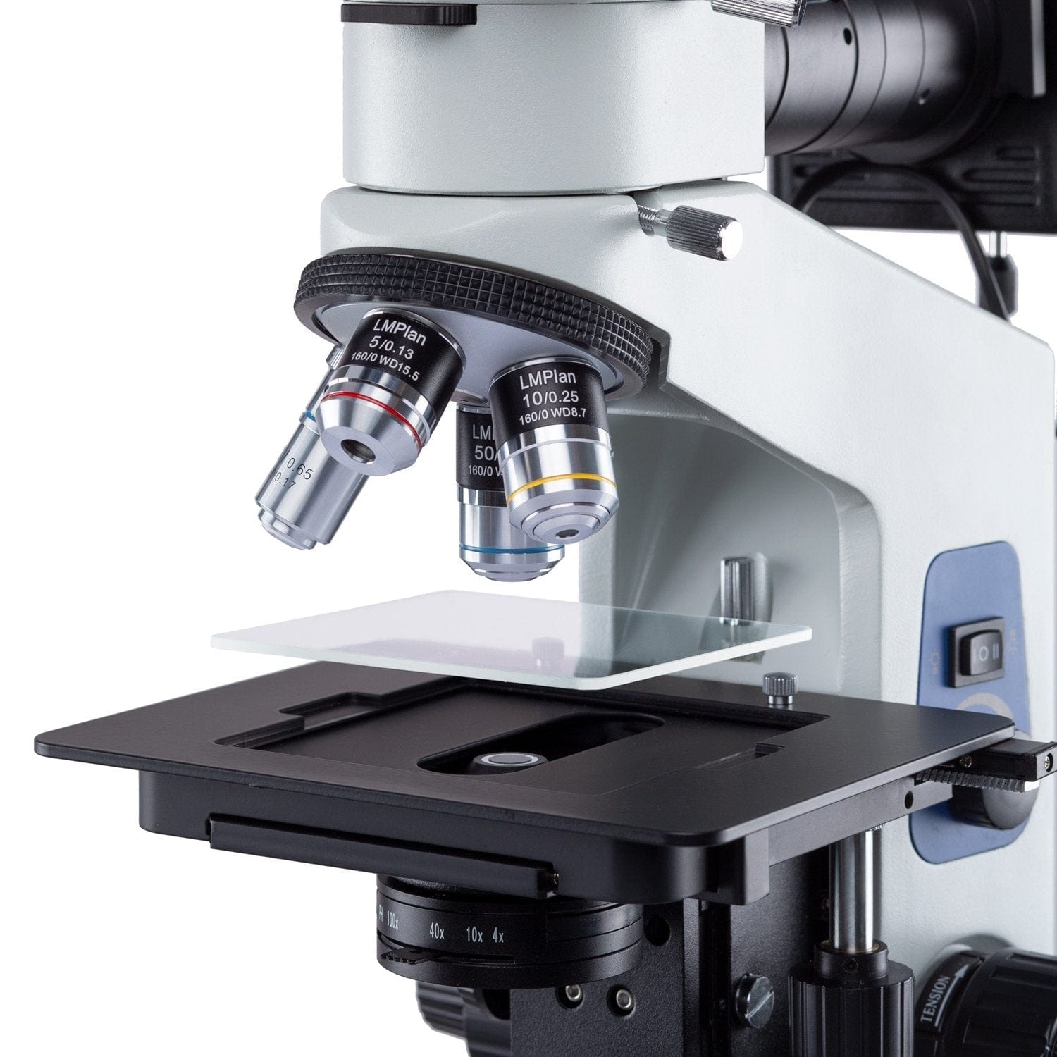 AmScope ME580 Series Compact Trinocular Metallurgical Compound Microscope Dual Illumination Polarized Light w/Optional Digital Camera