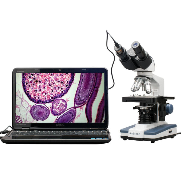 40X-2500X LED Binocular Compound Microscope w/1MP Digital Camera, 3D Stage  and Interactive Student's Friendly Software Kit