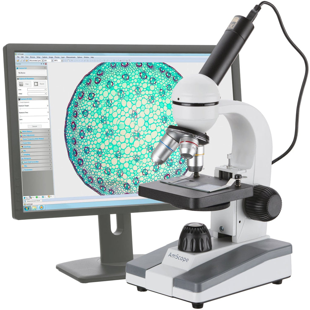 AmScope M148-E Digital Enabled Monocular Biological Microscope Digital