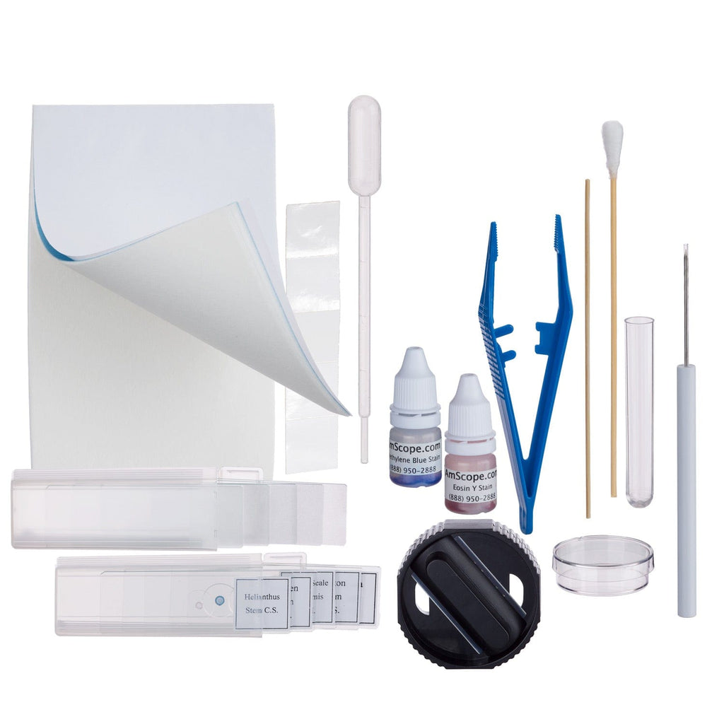 AmScope Microscope Slide Preparation Kit Including Slides, Stains