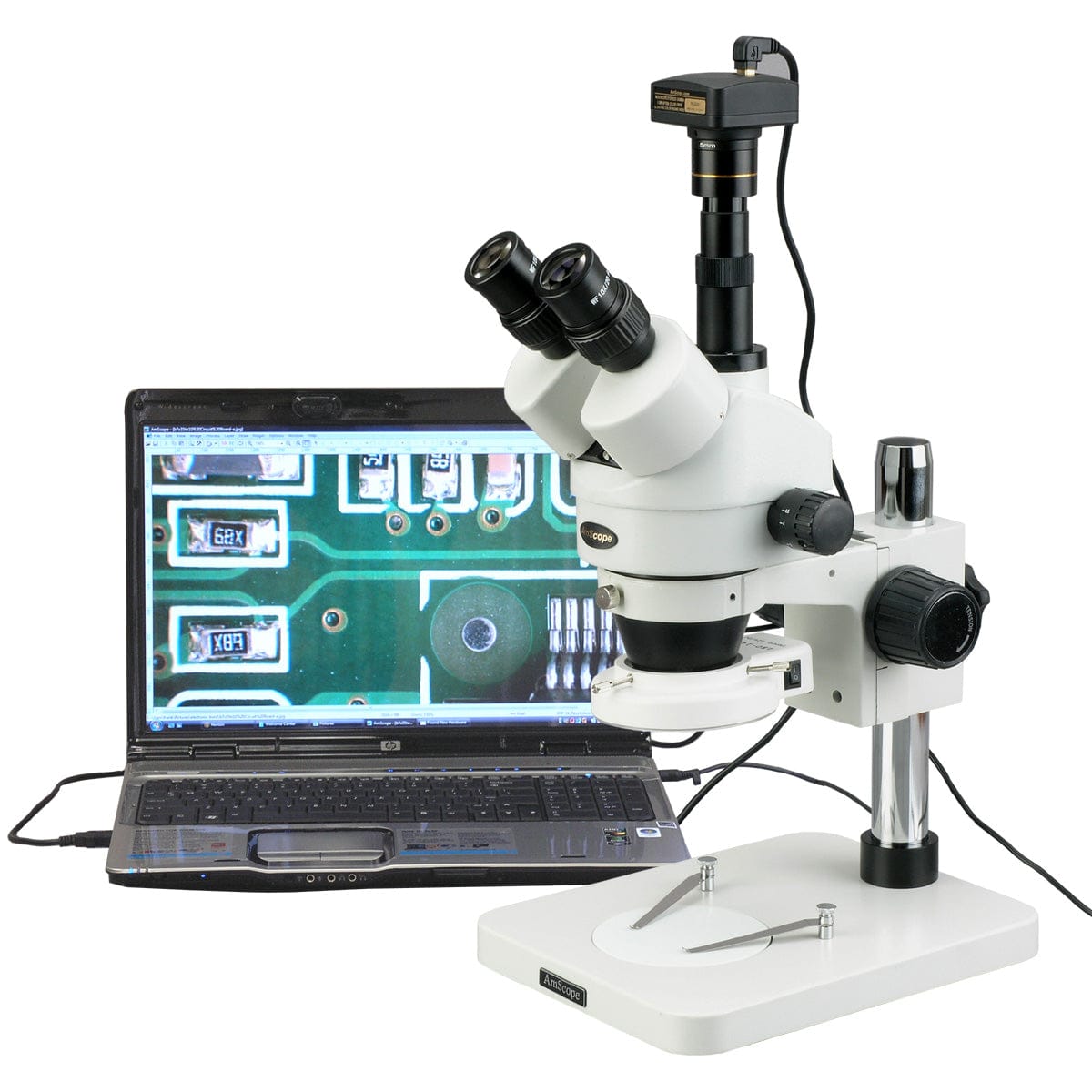AmScope SM-1TS-144S Trinocular Stereo Microscope with 45X Magnification and LED Light Source on a Pillar Stand