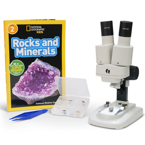 Overstock 20x Portable Battery-Powered LED Stereo Microscope with Mini Rock and Mineral Collection and Book Kit