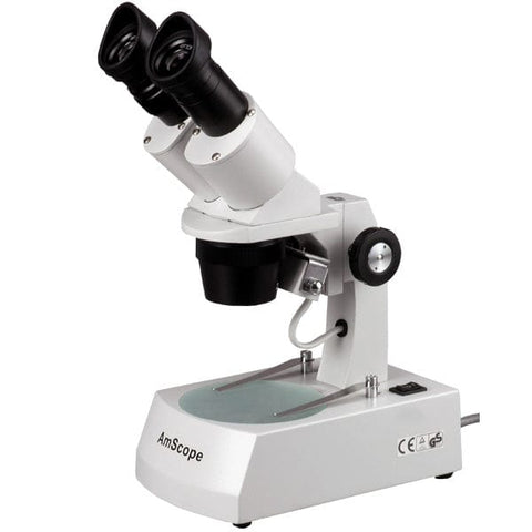10X-30X Compact Multi-Lens Stereo Microscope with Angled Head, Metal Track Stand, Top & Bottom Halogen Lighting