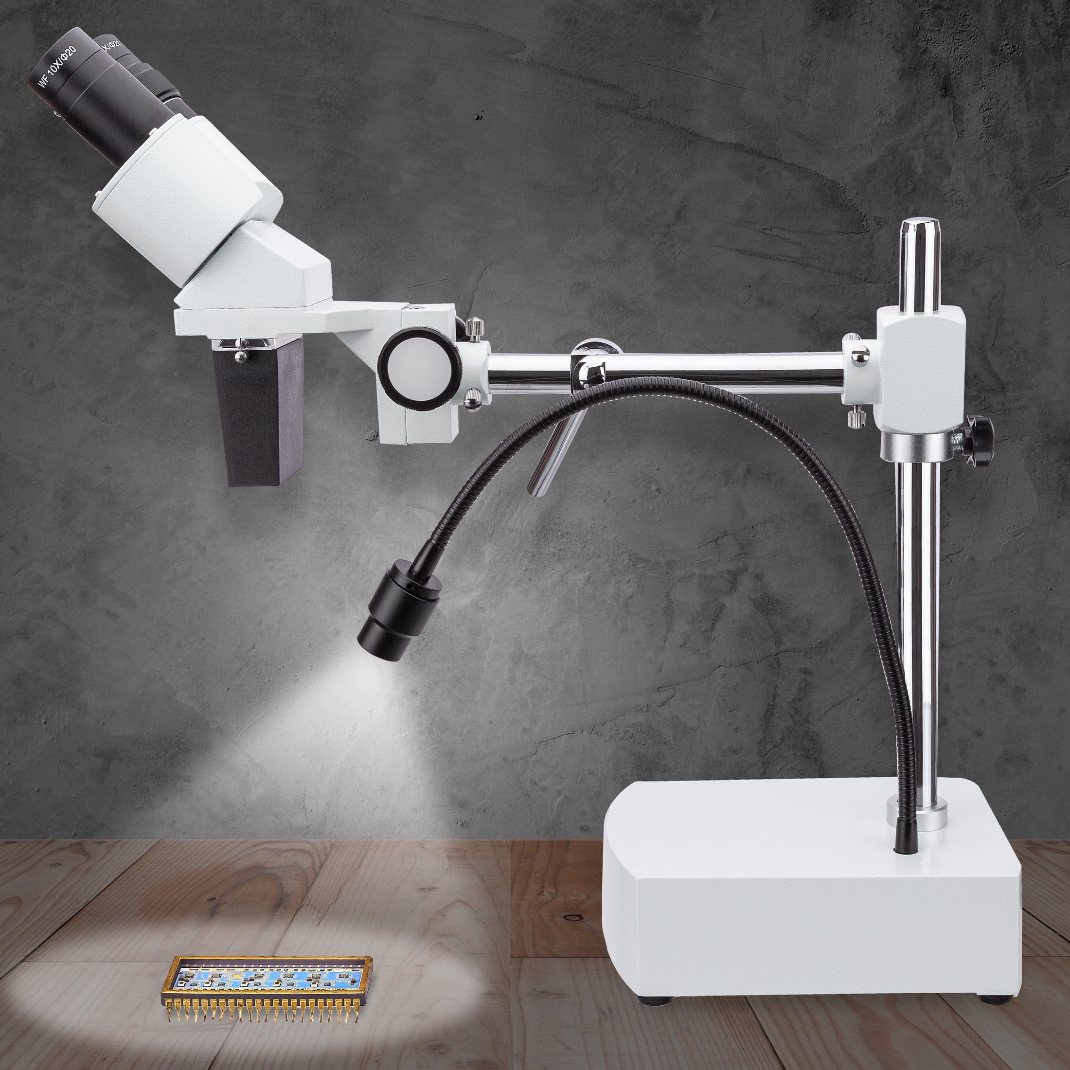 AmScope SE400-Z Binocular Stereo Microscope and LED Light Source on a Single Arm Boom Stand