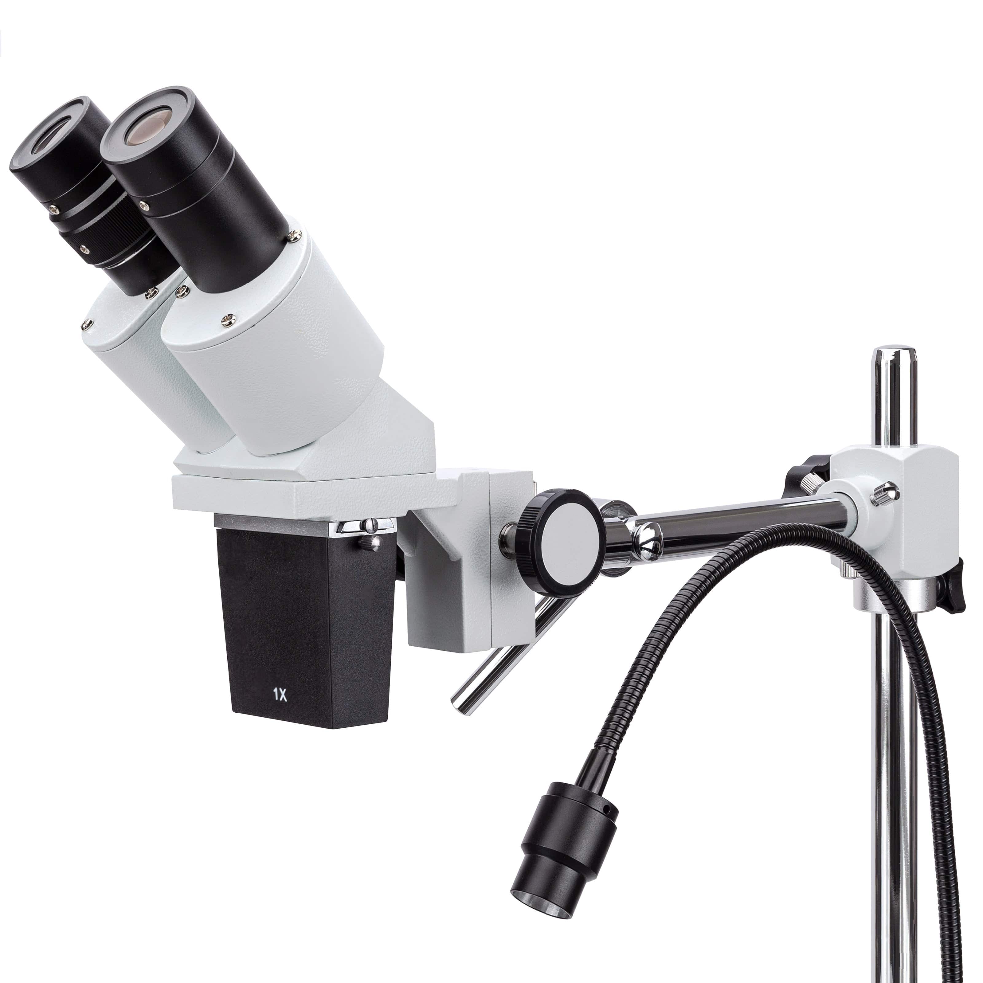 AmScope SE400-Z Binocular Stereo Microscope and LED Light Source on a Single Arm Boom Stand