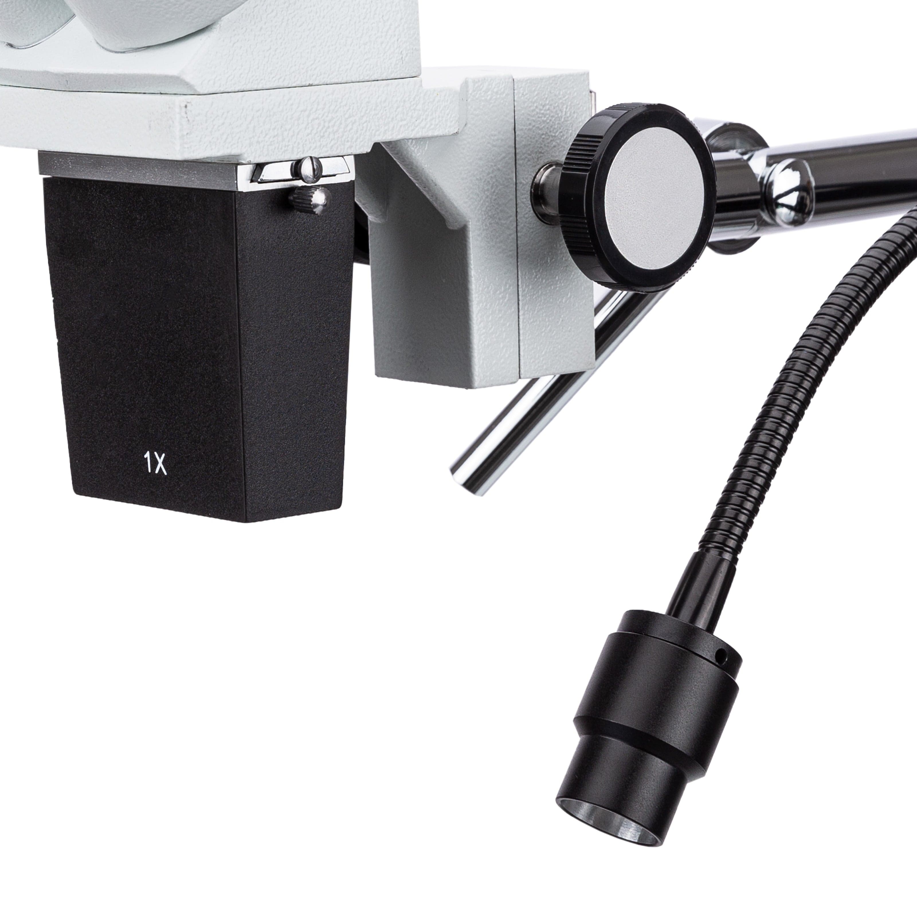 AmScope SE400-Z Binocular Stereo Microscope and LED Light Source on a Single Arm Boom Stand