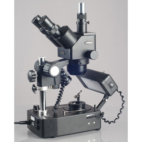 AmScope SH-2 Series Jewelry Gem Trinocular Stereo Microscope 5X-80X Magnification on Pillar Stand with Three Lights