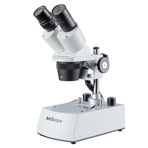 5X-30X Compact Multi-Lens Stereo Microscope with Angled Head, Metal Pillar Stand, Top & Bottom LED Lighting