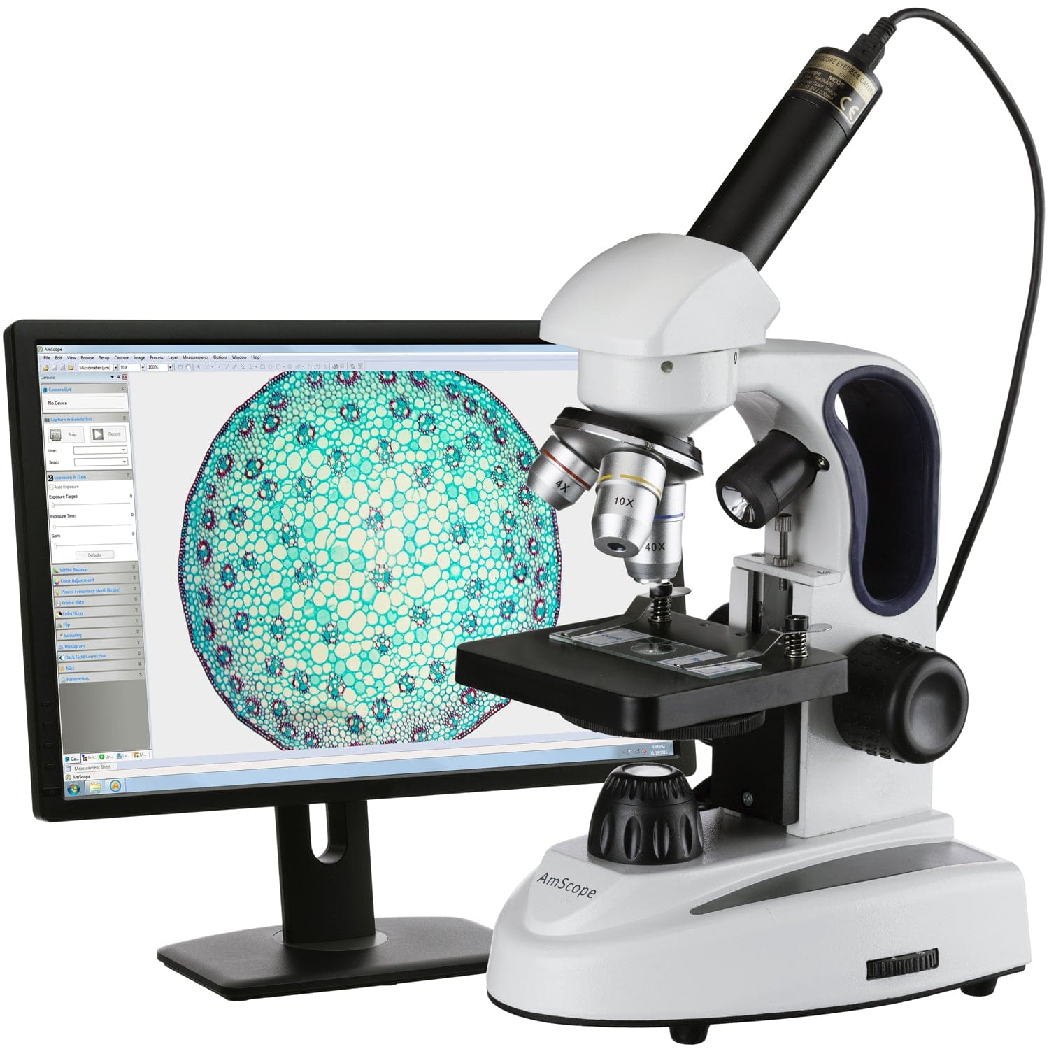 AmScope M158C-2L-E2 Student Compound Microscope 40X-1000X Dual LED With 2MP Camera