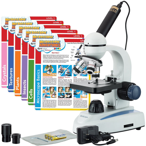 Microscope Monoculaire Sans Fil AmScope M158C - Grossissement 40x à 1000x, LED Intégrée, Tête Rotative 360°, Pour étudiants