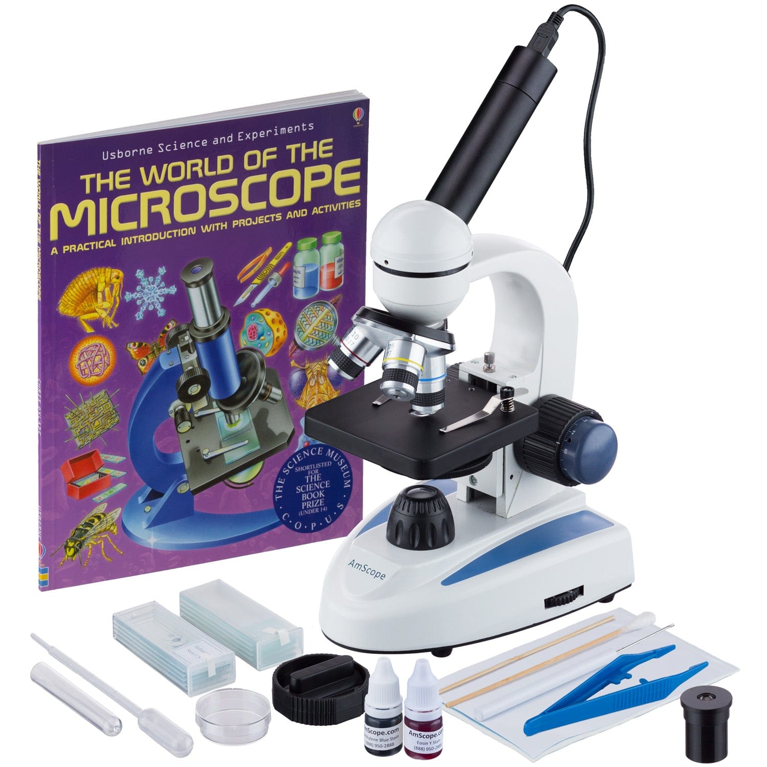 40X-1000X Metal Frame Glass Lens Digital Student Microscope + USB Came –  AmScope