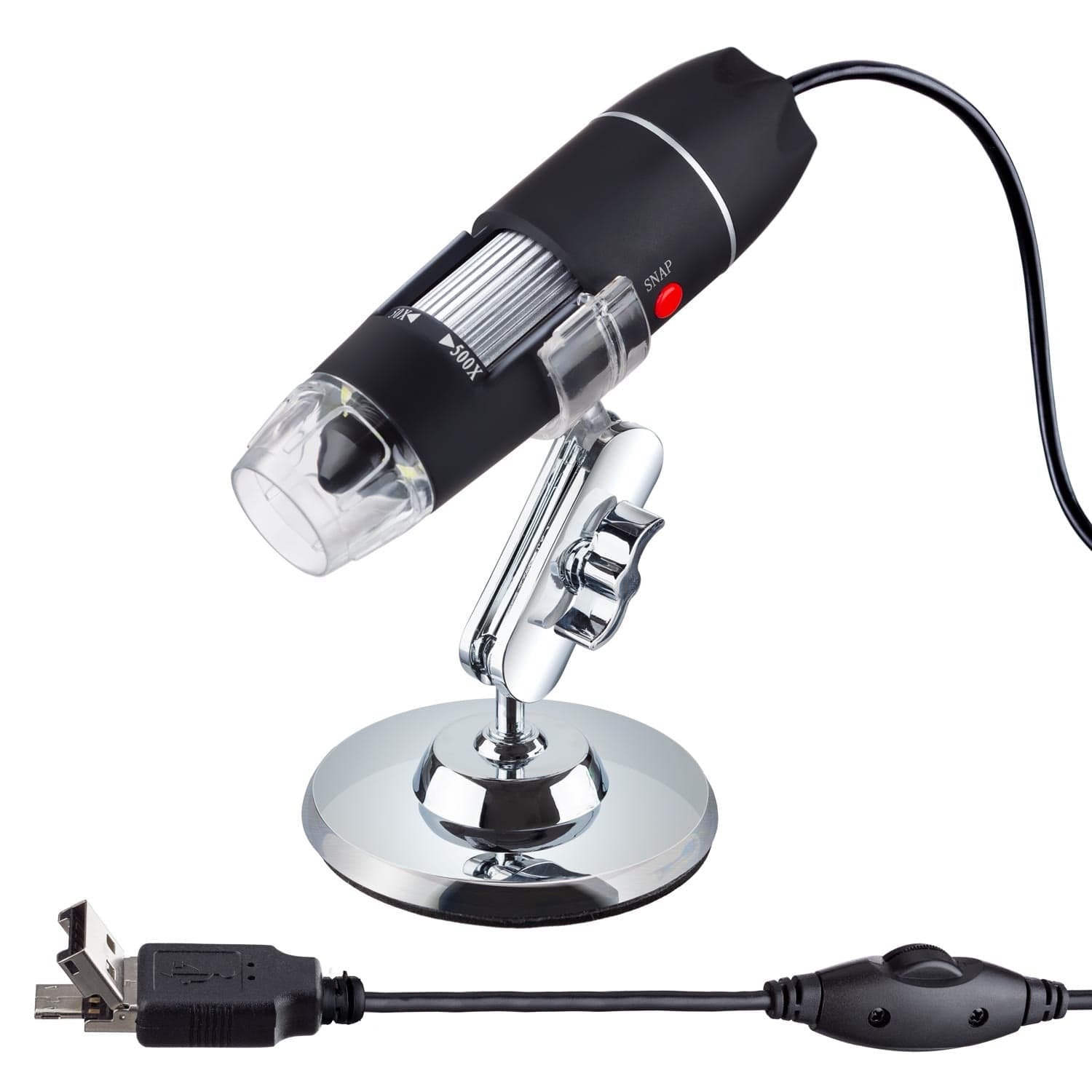 AmScope UWT Series 0.3MP Handheld Multi-USB Digital Microscope 50X-500X  Magnification on Simple Stand with LED Illumination for PC and Android