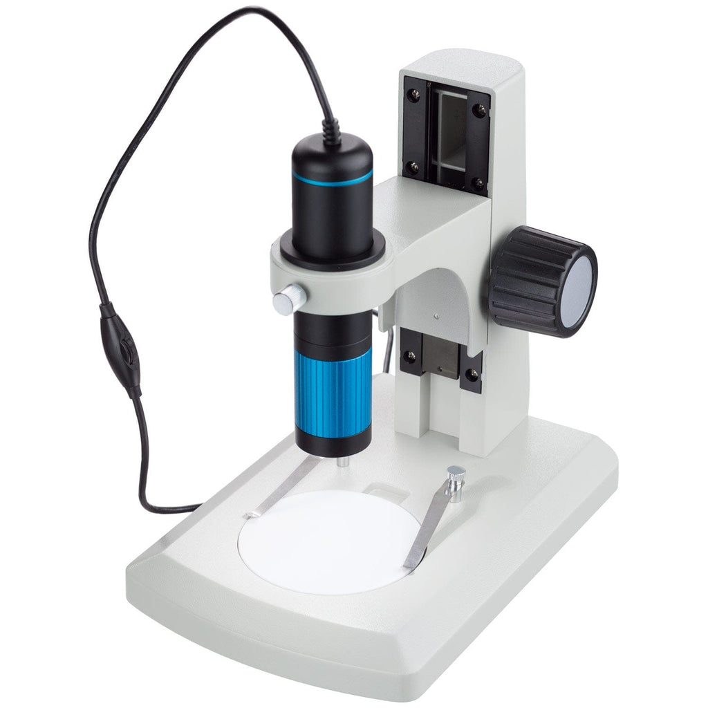 AmScope UTP Series 5.0MP Continuous Parfocal Zoom USB Handheld Digital Microscope 28X-220X Magnification on Track-stand