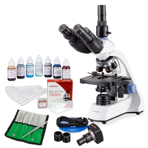 40X-2500X LED Trinocular Compound Microscope with 3D Two-Layer Mechanical Stage, 5MP Digital Camera and Vital Stain Kit for Living Cells