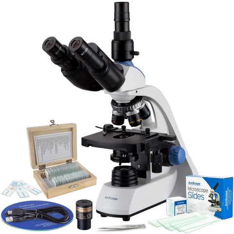 40X-2500X LED Trinocular Compound Microscope with 3D Two-Layer Mechanical Stage, 5MP Digital Camera and Vital Stain Kit for Living Cells